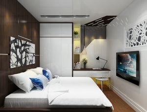 AHDesign – Bếp Xinh thiết kế nội thất phòng ngủ hiện đại căn hộ Ecolife 45m2