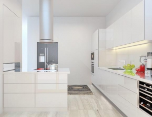 Nội thất phòng bếp hiện đại với tủ bếp acrylic