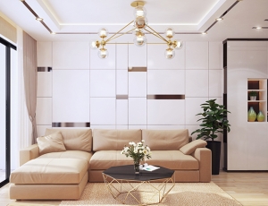 Nội thất phòng khách hiện đại căn hộ chung cư Ecolife 103m2 nhà anh Hồng do AHDesign – Bếp Xinh thiết kế
