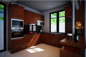 Tủ bếp đẹp gỗ tự nhiên nhà chị Dung – Pháp Vân